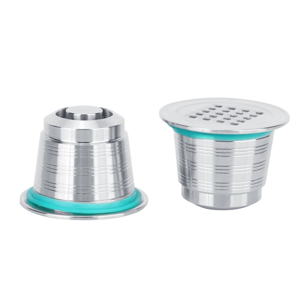 2 st återfyllningsbara kaffekapslar i rostfritt stål med presspulverhammare-kit, passar för Nespresso-maskin