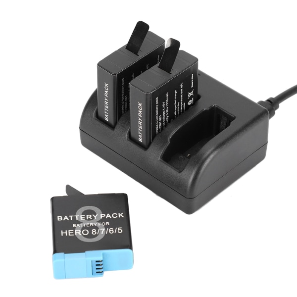 AHDBT‑801 Svart Oppladbart Batteri med 3‑kanals Lader for GoPro Hero 8/7/6/5