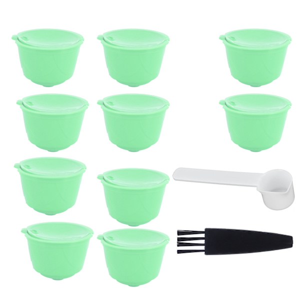 Kaffekapselset i rostfritt stål för DOLCE GUSTO-kaffemaskin (grön, 10 kapslar, 1 sked, 1 borste)