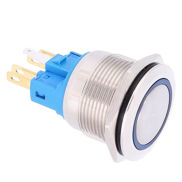 2 stk. DC12-24V IP65 22mm Ring Reset Knap 6-Pin Trykknap Switch Tilbehør Blå