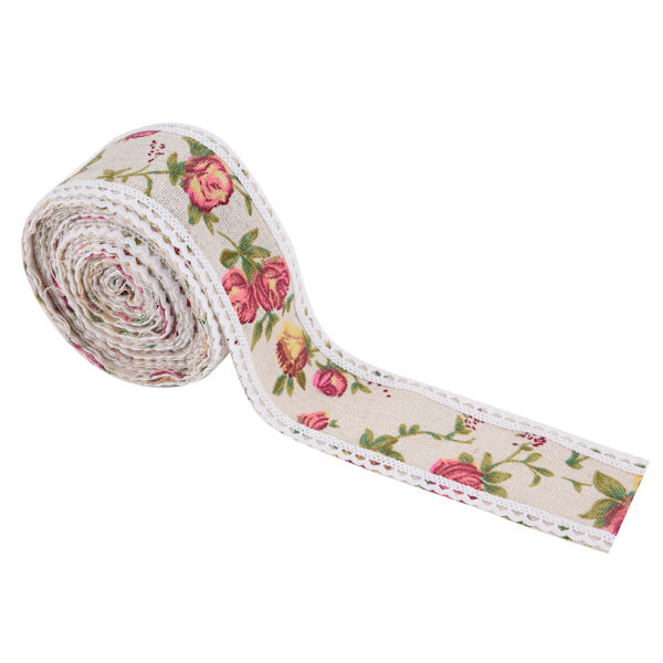 Gör-det-själv Printed Blomma Säckväv Band Hessian Jute Bältesrem Bröllopstygdekoration 5m
