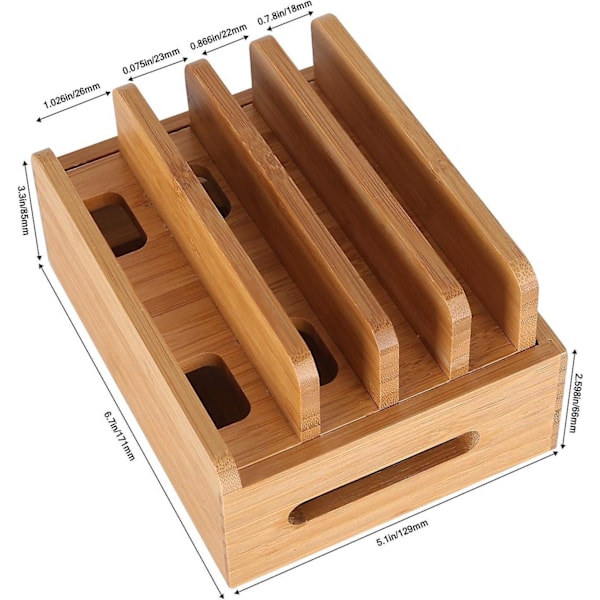 Usean laitteen Bamboo Wood Organizer -jalusta ja latausasema iPhonelle 14/13/12/11 Pro Max XS ja iPad Mini 4/5