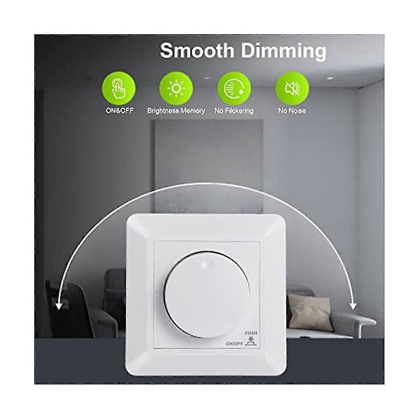 LED Dimmer Bryter, Innfelt Dimmer kompatibel med Dimmbare LED og Halogen, 5-300 W Dimmer Bryter LED, Ph