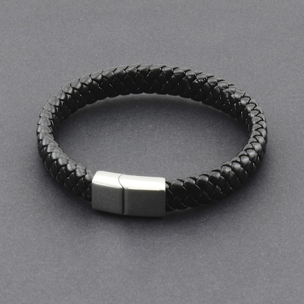 Herrar Äkta Läder Flätat Armband med Rostfritt Stål Magnetisk Spänne