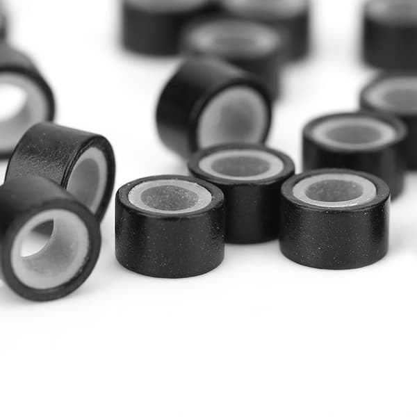 Hårförlängningsrör i aluminium med silikonpärlor, mikroringar, hårflätningsdekorationer, svart