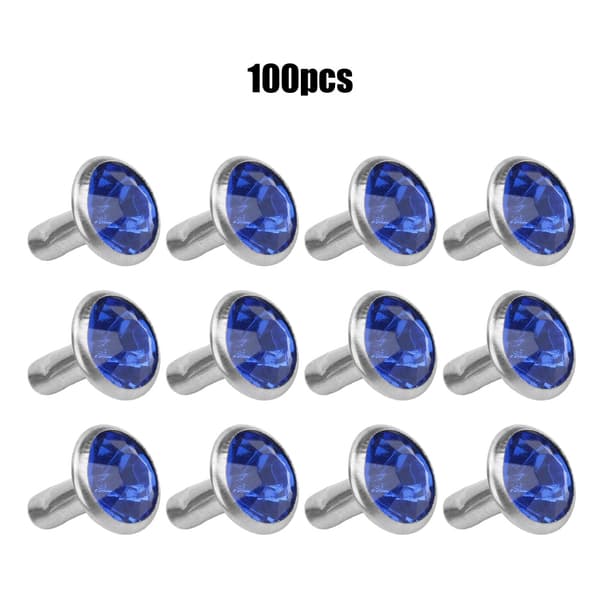 B Akryl Diamant 8mm Dekorativ DIY Stud Klestilbehør 8mm Sølvkant Krystall Dyp Blå