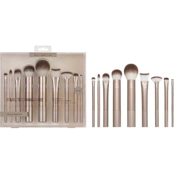 Sminkborstset, För Foundation, Puder och Concealers, Premiumkvalitet Ansiktsborstar, 9-delars Set, Guld