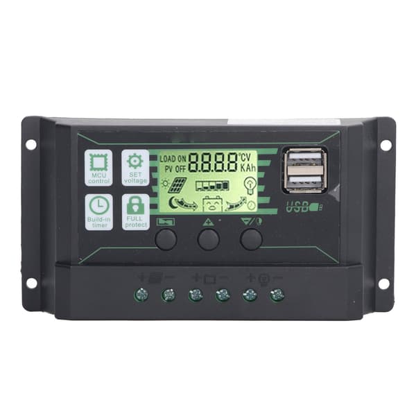 PWM Solar Charge Controller Regulator LCD-skärm för ÖPPNA AGM GEL-batterier 12V 24V 100A 2 USB PV-panelkontroll