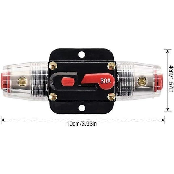30A Strømbryter, 12V-24V DC Inline Sikringsholder, Manuell Reset Bryter Bilstereo Sikring, Inline Sikringsblokk Lydsystembeskyttelse (30A)