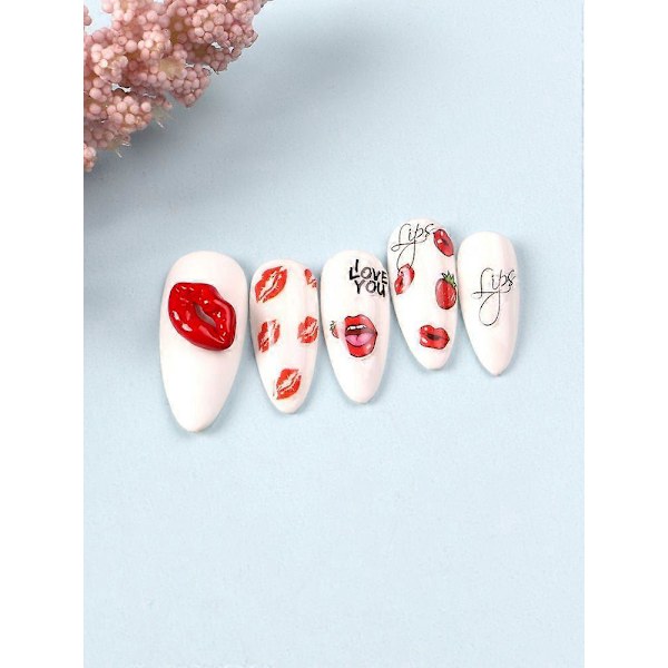 10 st Eleganta Röda Läppar Form Nagelkonst Dekorationer Manikyr Smycken Strass Nagelkonst Dekorationer