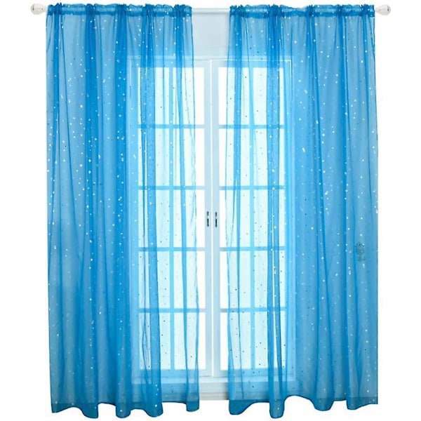1 stk. - 100 * 200 cm (Blå) Voile Vindusgardin Romantisk Sølvstjerne Folie Vindusbehandling Paljettstjerne Gardinpanel For Jente Barnerom Stue