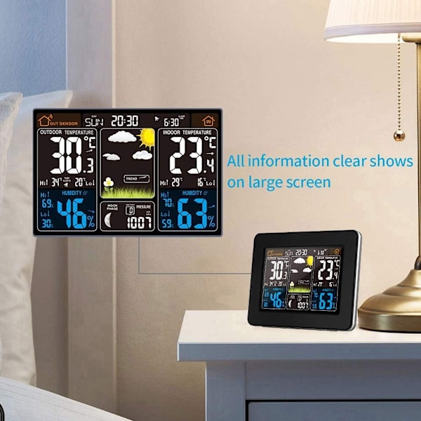 Trådlös digital väderstation med utomhussensor, inomhus- och utomhustermometer med tid, temperatur, luftfuktighet, barometer (svart uppdatering) black