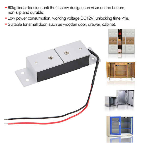 DC12V 60KG Mini Magnetisk Elektromagnetisk Dør Skab Skuffer Lås