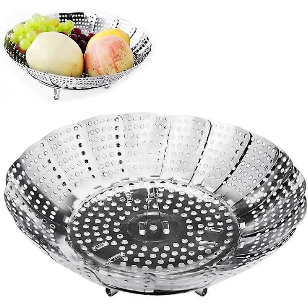 Grøntsagsdamper med dampindsats i rustfrit stål, sammenklappelig damper til grøntsager, pander og diverse madlavning
