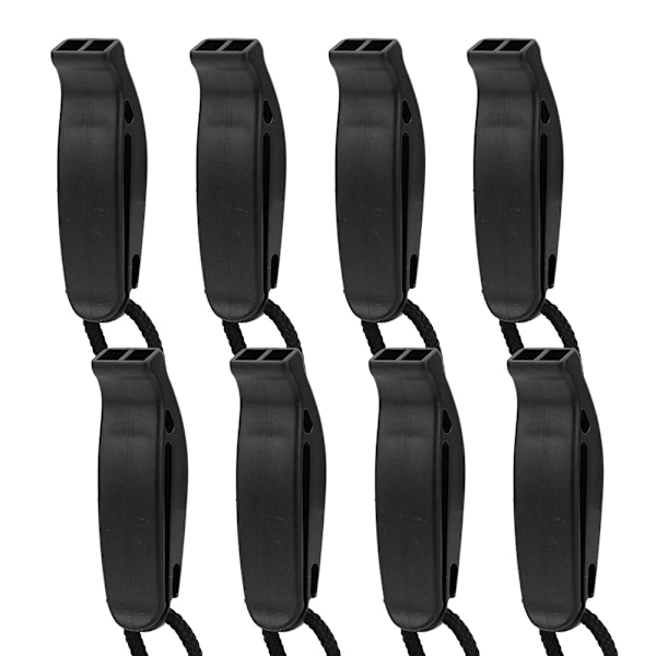 8PCS KS-923 Plast Vann Sport Nødsituasjon Overlevelse Utendørs Dobbel Frekvens Multifunksjon Fløyte TilbehørSvart