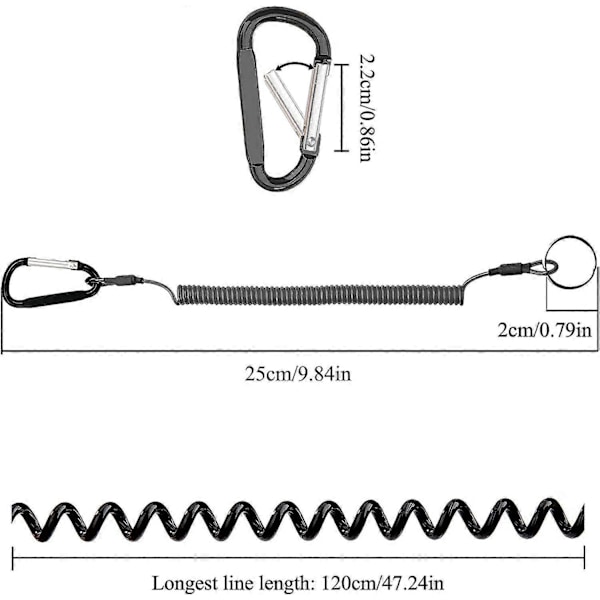 5 stk. Nøglering Spiral Elastisk Fiskesnor Sikkerhedssnor Udtrækkelig Lanyard med Karabinhage for at Forhindre Tabte Nøgler, Tænger og Værktøj