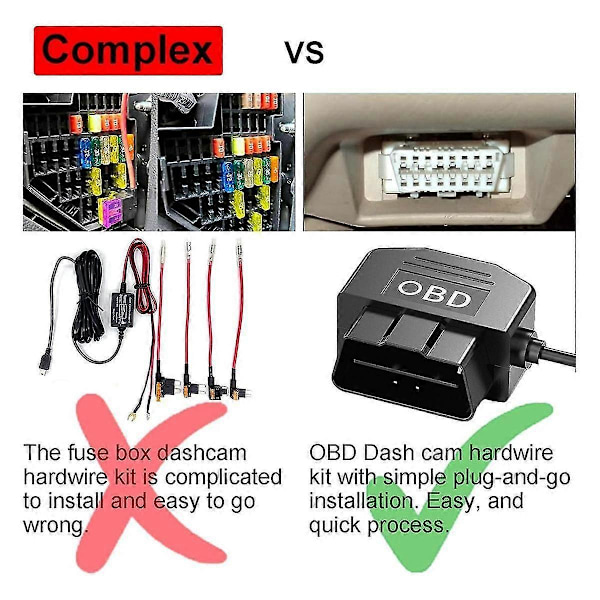 Dash Cam OBD Hardwire Kit, Dash Camera USB Type C Hardwire Kit OBD-virtajohdolla, yhteensopiva Dashcam 12- kanssa
