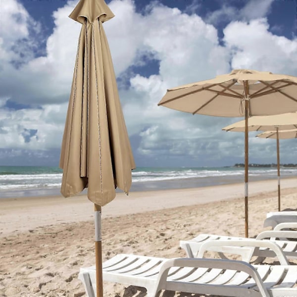 Udskiftningsstof til haveparasol baldakinovertræk til 3m 6/8 arm terrasse solparasol Tan 2.7m 6ribber