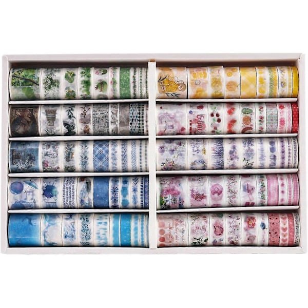100 Rullaa Washi-teippisetti, Väri-maskingteippikokoelma, Kirjoitettava koristeteippi taiteeseen, tee-se-itse-askarteluun, Bullet Journal -lehtiin, suunnittelijoihin, Sc