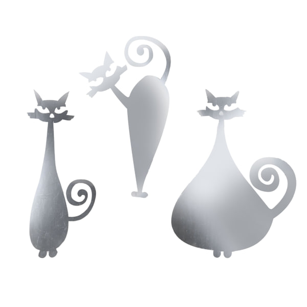 Gör-det-själv-spegel väggdekal Tecknad kattformade dekaler för hem, vardagsrum, sovrum, silver