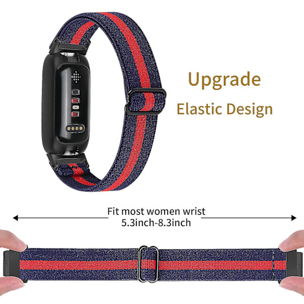 Fitbit Inspire 3 Elastinen Punottu Nylon Solo Loop Urheilukellohihna - Musta Midnight Blue Punainen