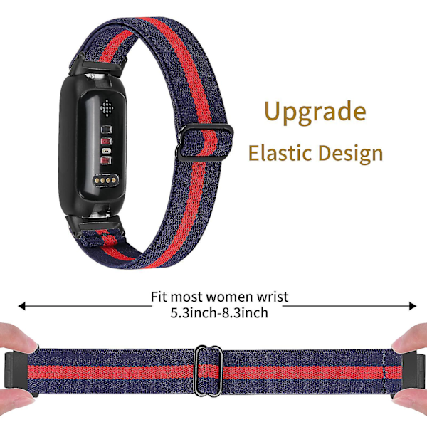 Fitbit Inspire 3 Elastisk Flettet Nylon Solo Loop Sport Watch Band - Svart Midnattsblå Rød