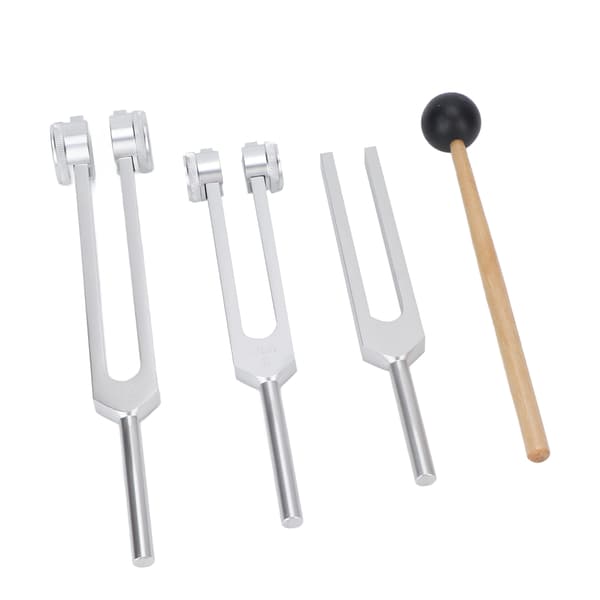 3 stk. Tuning Fork sæt i aluminiumslegering 128 256 512Hz Krop Tuning Forks med hammer til lydhealing sølv