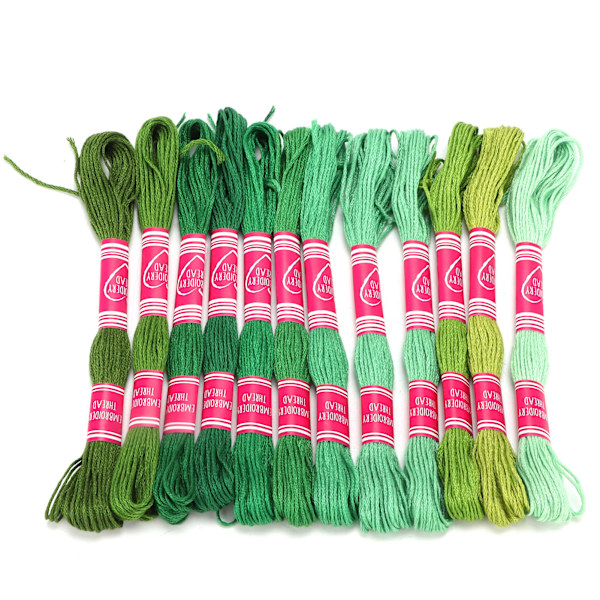 12 stk. broderigarn i gradient, lyse farver, polyestertråd til broderielskere, gruppehåndværk (grøn serie)