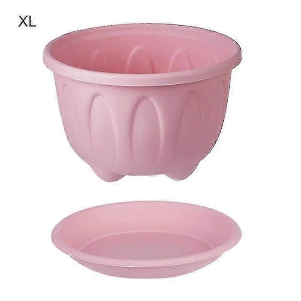 Blomkruka Snyggt Mode Lättviktig Plast Blommor Grönsaksplanteringskruka Med Bricka För Hem XL Rosa