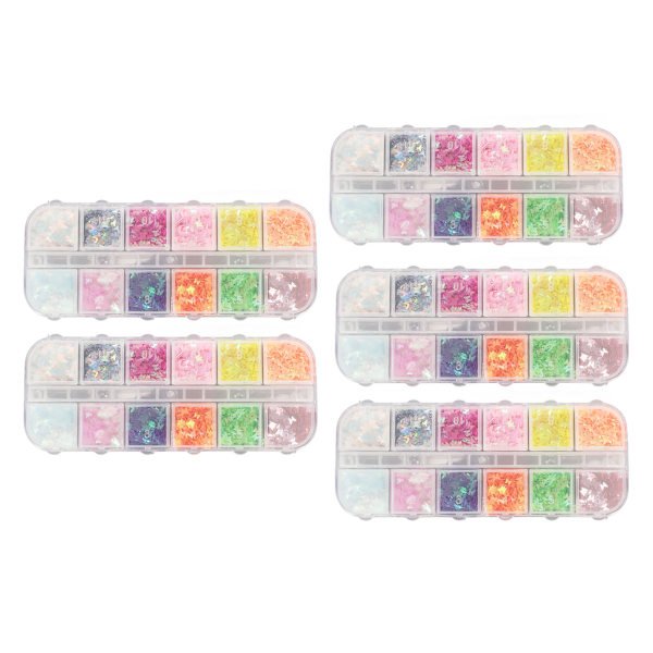 5 box fjärilsform nagelpaljetter 12 färger plast Luktfri Snygga delikata nagelglitter för ansikte axel