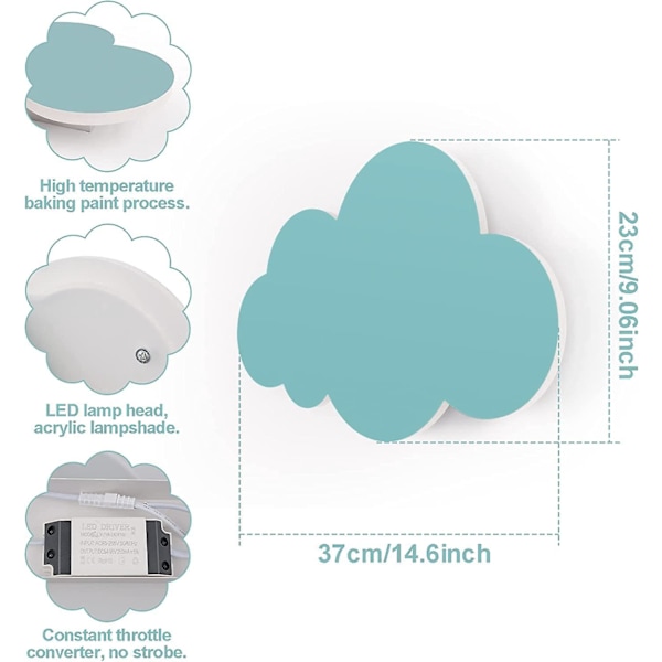 Væglampe Sky Lampe Indendørs Væglampe Akrylskærm med Indbyggede LED-lys til Børneværelse Varm Belysning Blå