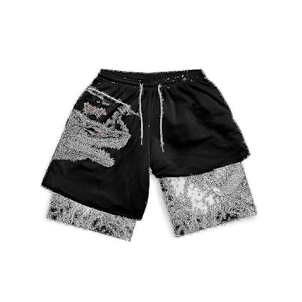 Berserk Manga 3D Print Gym Shorts - Herre- og dame 2-i-1 Performance Shorts til sommertræning - Hurtigtørrende kompressionsbukser L15