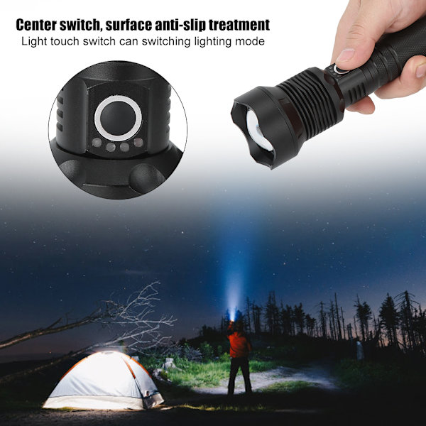 XHP70 9000LM 3 belysningslägen LED ficklampa USB starkt ljus ficklampa för jaktSvart