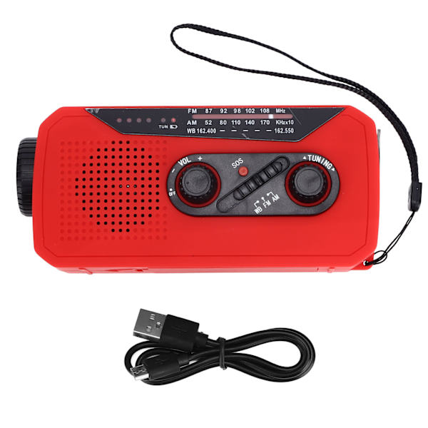 Hätäradio käsikäyttöinen virransyöttö aurinkoradio LED-taskulampulla 2000 mAh lataus retkeilyyn vaellukseen punainen US-tyyppi
