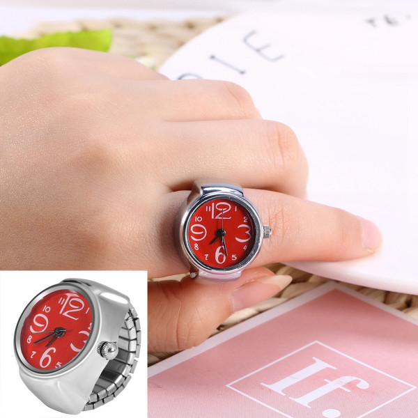 1 Stk Fasjonable Kvinner Menn Kvarts Analog Rund Finger Ring Love Watch (rød)