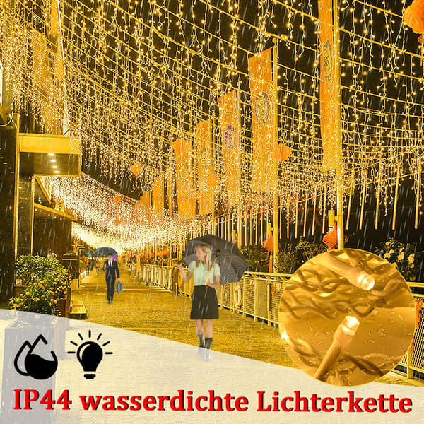 10M 200-LED Varmhvite Istapplys – IP44 Plugg 8 Moduser Bryllup/Jul