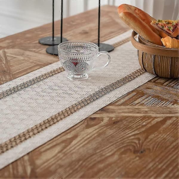 Bordløber i bondegårdsstil, håndvævet bomuld og jute patchwork bordløber med kvaster