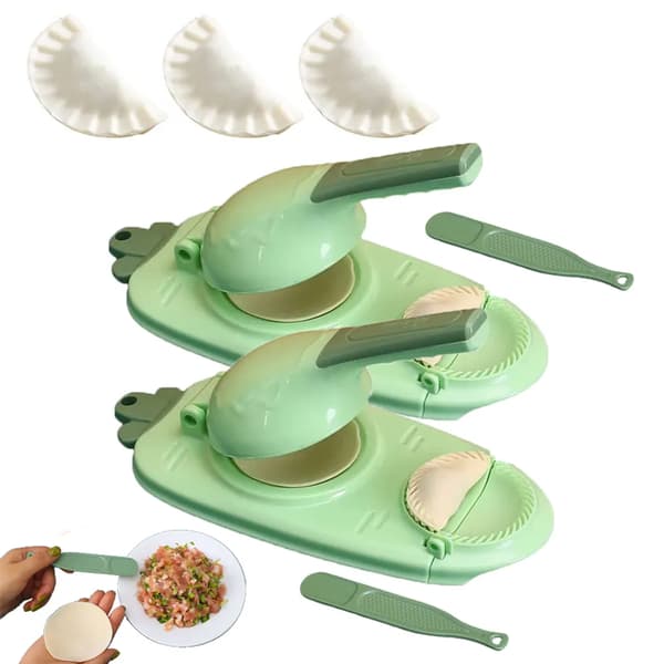 2 stk. 2-i-1-dejform tryk, dejform til dumplings, manuel dejpresse, dejform til dumplings og form til dumplings, manuel (grøn)