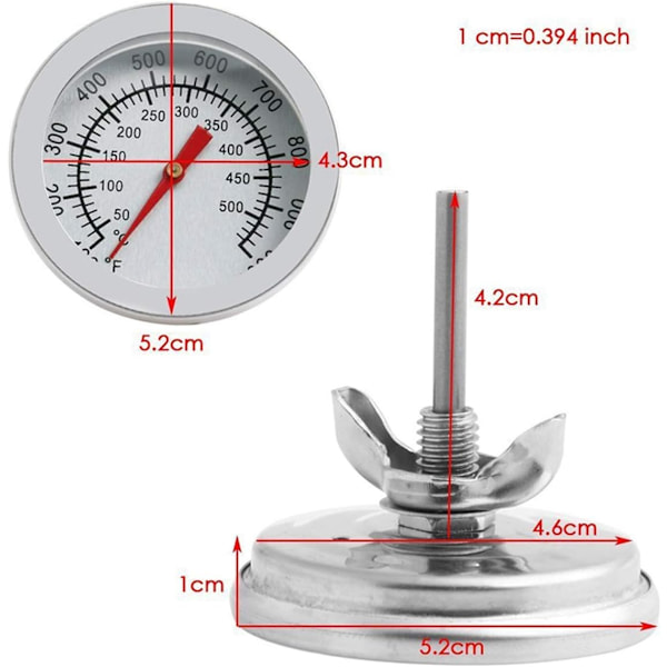 Grilltermometer, rostfritt stål Rökt grilltermometer Ugnsgrilltermometer Matlagningsgrill
