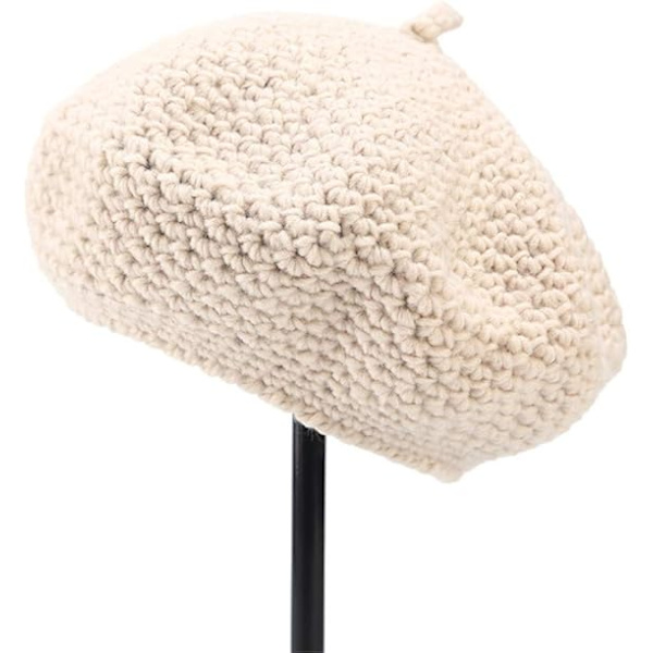 Vinterstrikket beret dame varm hue beige