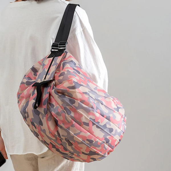 Stor håndtaske sammenklappelig taske shopping taske sammenklappelig miljøvenlig skuldertaske med print, pink camouflage