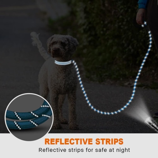 Rep hundkoppel med bekvämt vadderat handtag, starkt reflekterande trådar hundkoppel för stora hundar blue M-3/8"x6'
