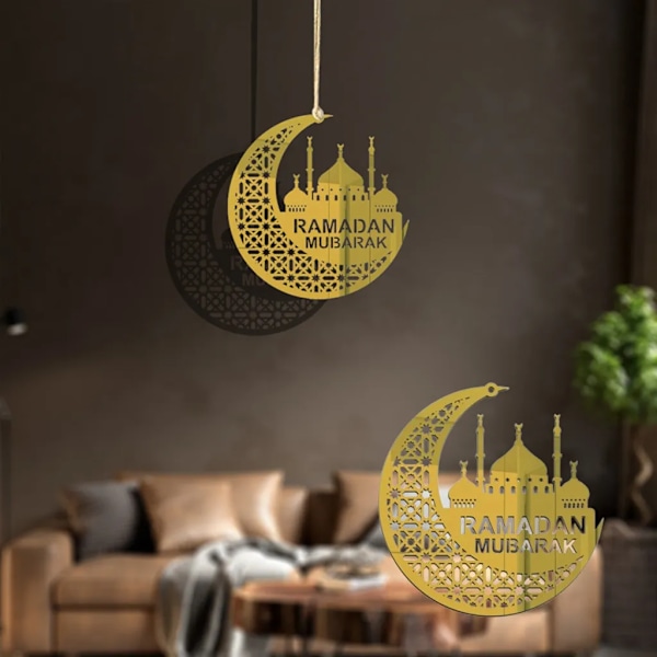 4x  Vedhængs Ornament, Akryl  Dekoration, Halvmåne Stjerner Stil Lys Form til Ramadan  Dekorationer