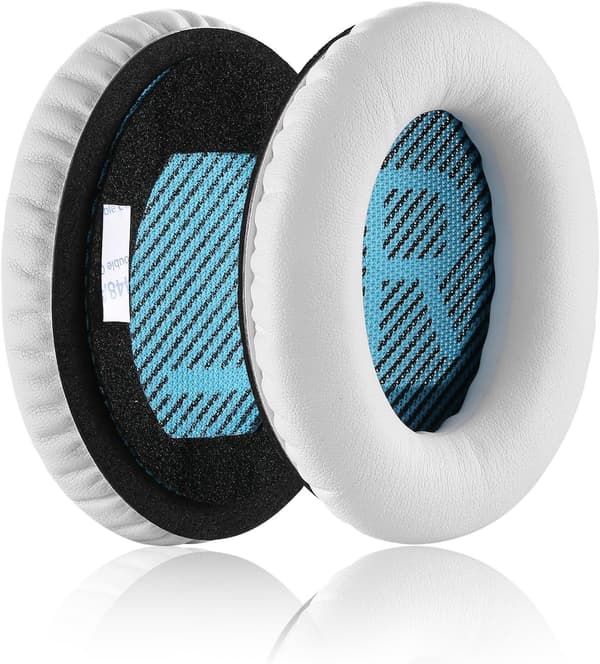 2x hvite øreputer, trådløse surround-øreputer for over-ear hodetelefoner