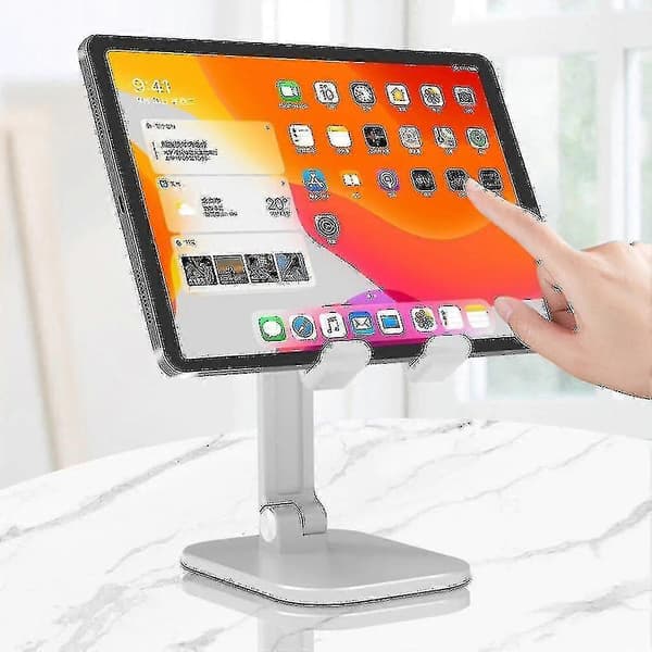 Metall Bord Tablet Telefonstativ og Holder (Hvit)