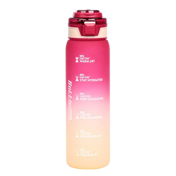 Drickflaska, 1000 ml sportvattenflaska med tidsmarkeringar, läckagesäker dricksflaska, BPA-fri för fitness/cykling/camping/löpning (röd)