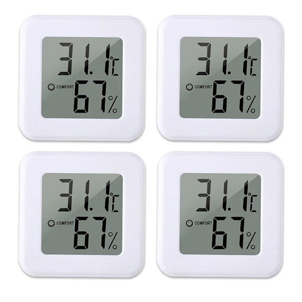 4 stk. Innendørs termometer hygrometer, Mini digitalt termometer med hygrometer for barnerom, studierom, kontor, drivhus
