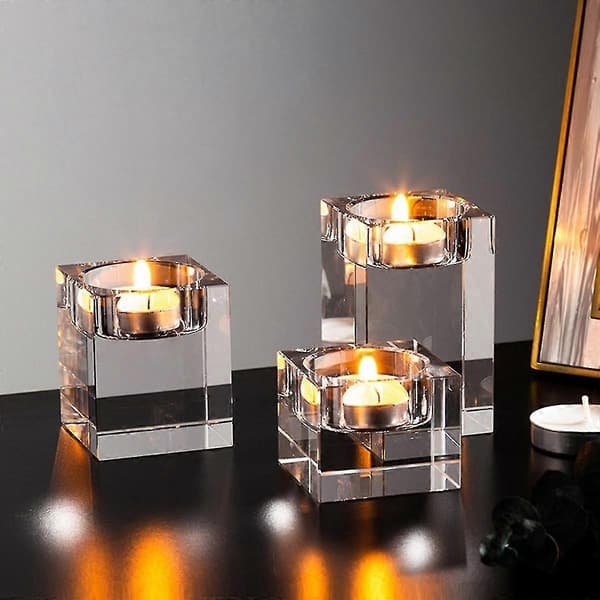Lysestake for husholdning, solid krystall, transparent, firkantet glassøyle 3