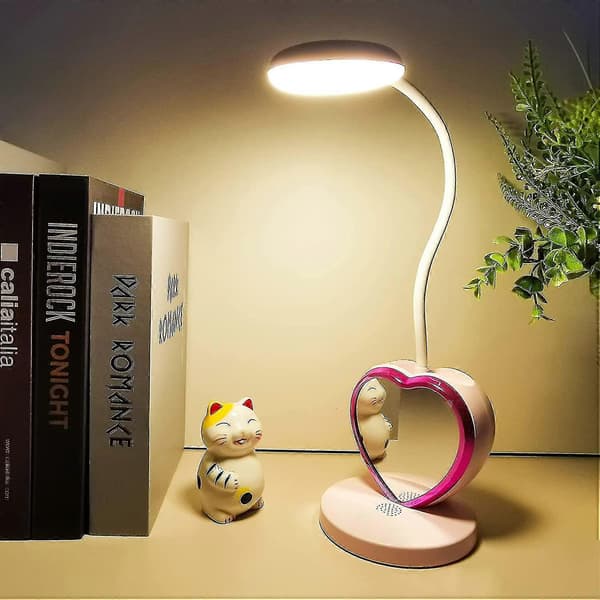 LED-skrivebordslampe for barn, liten skrivebordslampe med USB-ladeport, rosa