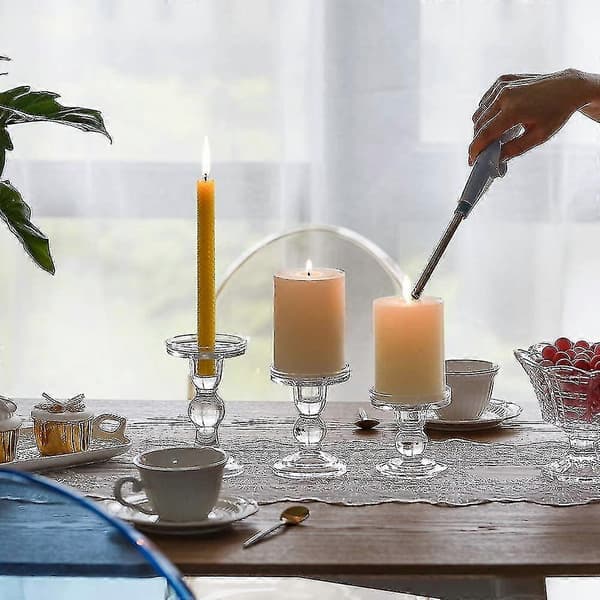 3 Klar Glas Ljushållare – Dubbla Pillar/Koniska 7,5cm Bröllopsdekoration